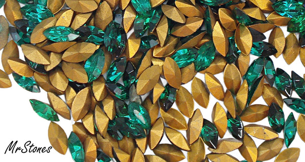6x3mm (4200) (4200/2) Lt Med Emerald M/C - Emerald /2 Marquise Mix 10pcs/$1.00