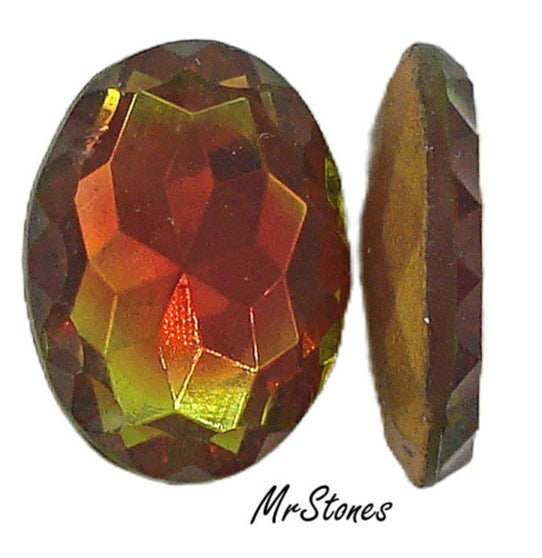 18x13mm (4115) Bi-Color Smoked Topaz Olivine Scalloped Oval Shallow Cut
