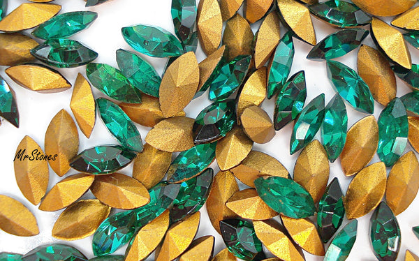 6x3mm (4200) (4200/2) Lt Med Emerald M/C - Emerald /2 Marquise Mix 10pcs/$1.00