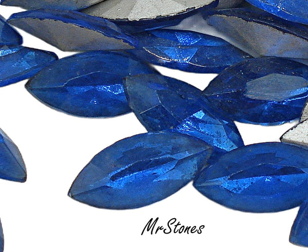 15x7mm (4200/2) Czech Sapphire Marquise Navette Silver Foil