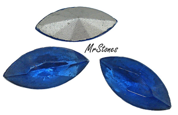 15x7mm (4200/2) Czech Sapphire Marquise Navette Silver Foil