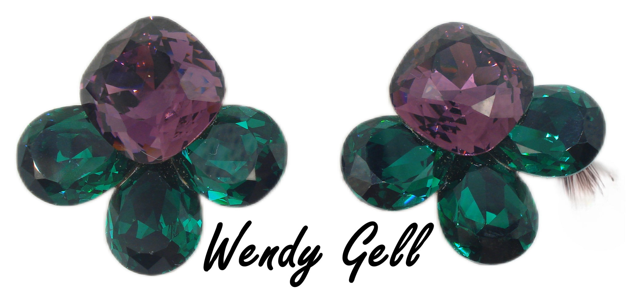 WENDY GELL-Earrings Amethyst Antique Squares Emerald Pendeloques 1.5"