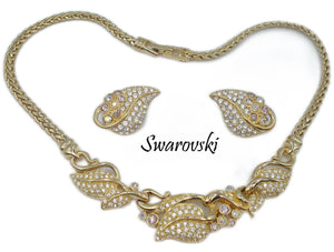 Lovely Swarovski Set Necklace Clip Earrings Vine Leaves Asst Rhinestones