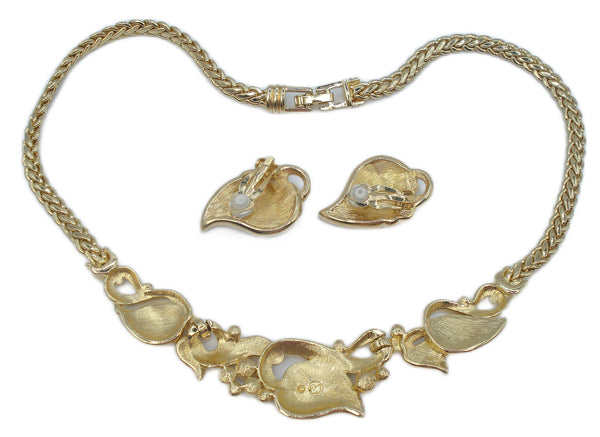 Lovely Swarovski Set Necklace Clip Earrings Vine Leaves Asst Rhinestones