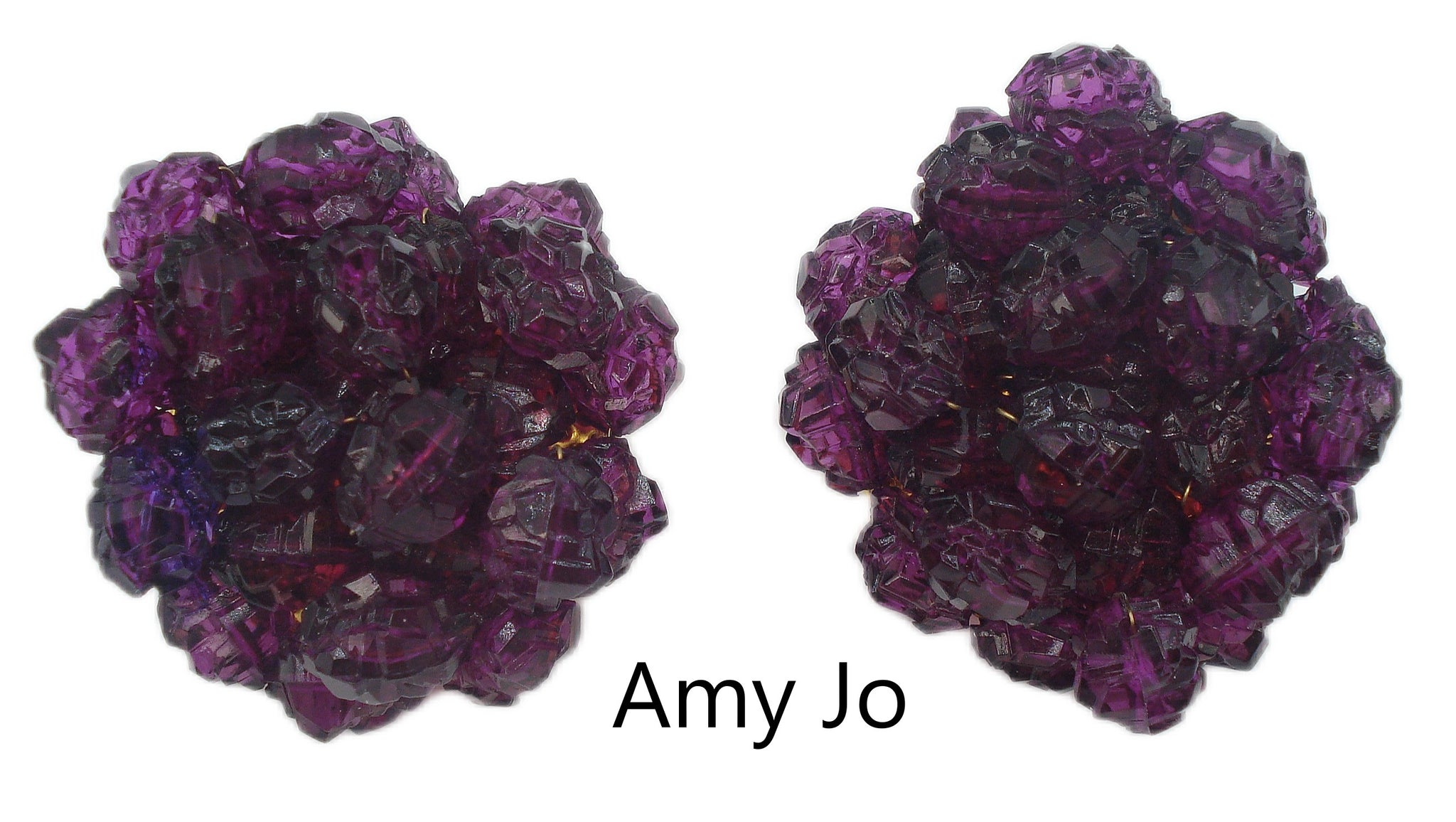 Amy Jo N.Y. Vintage Statement Earrings Purple Cluster Bead Flowers 1 3/4"