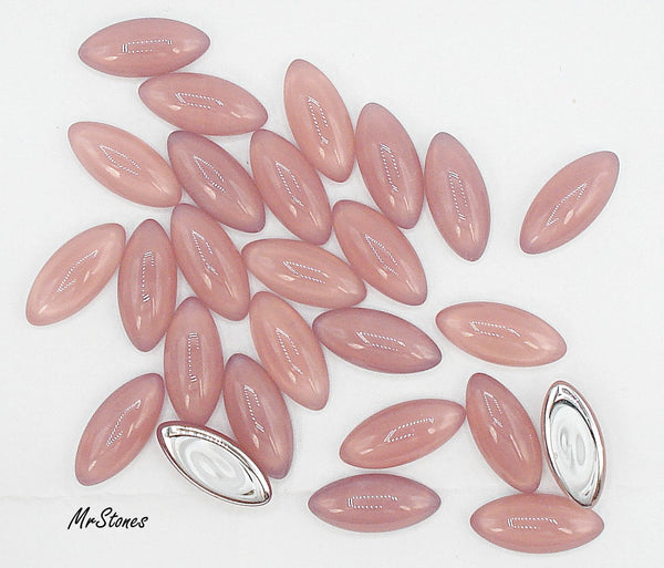 15x7mm (3175) Czech Rose Pink Opal Marquise Navette Cabochon Silver Foil
