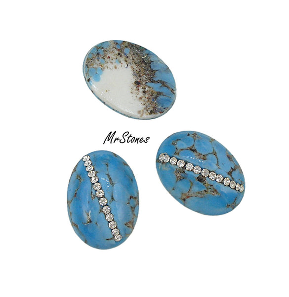 18x13mm (3901) Turquoise Matrix Crystal Rhinestone Row Oval Cabochon Swarovski