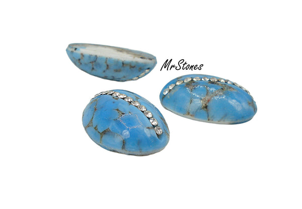 18x13mm (3901) Turquoise Matrix Crystal Rhinestone Row Oval Cabochon Swarovski