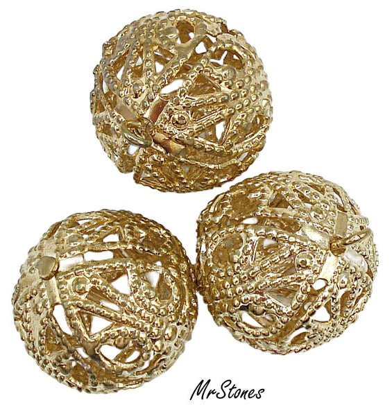 17.3mm Gold Tone Round Textured Filigree Dangle