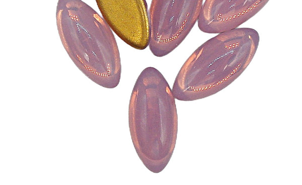 15x7mm (3175) Rose Pink Opal Glass Marquise Navette Gold Foiled Cabochon