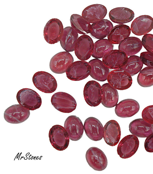 8x6mm (1685) Flawed Ruby Glass Oval Cabochon
