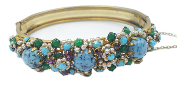 Bracelet Hinged Ornate Wired Multi Color Stones Turquoise Matrix Cabs