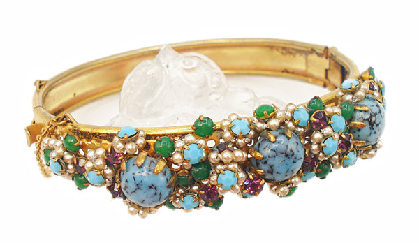 Bracelet Hinged Ornate Wired Multi Color Stones Turquoise Matrix Cabs
