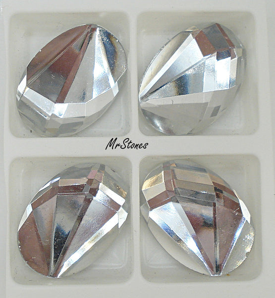 30x23mm (2196) Crystal Fancy Sunrays Faceted Top Oval Flat Back