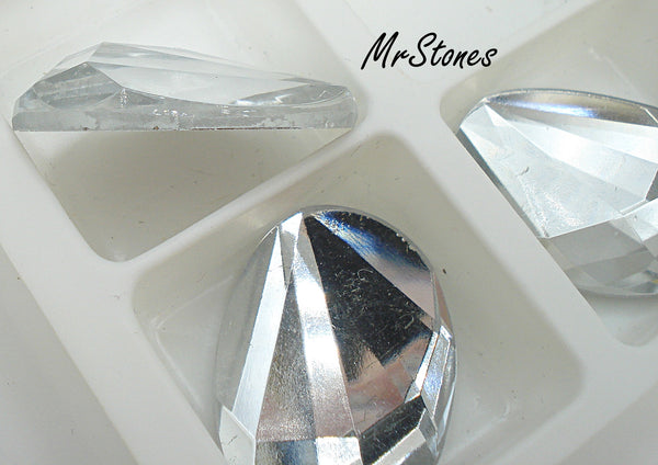 30x23mm (2196) Crystal Fancy Sunrays Faceted Top Oval Flat Back