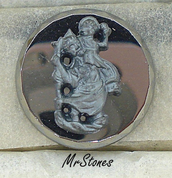18mm (1684) Saint Christopher with Jesus Glass Hematite Round Cabochon W German