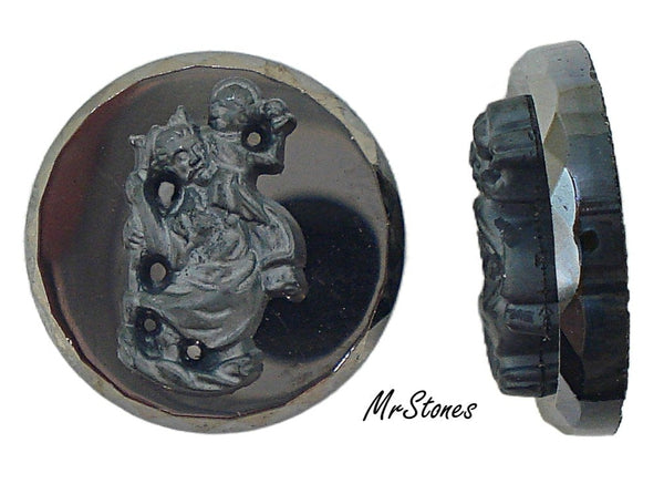 18mm (1684) Saint Christopher with Jesus Glass Hematite Round Cabochon W German