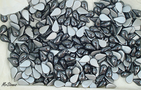 10x6mm (2390/4) Jet-Hematite Pear Shape Cabochon Swarovski