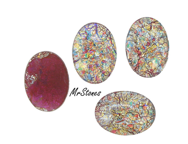 25x18mm (1685) Red Multi Opal Oval Glass Cabochon Czech