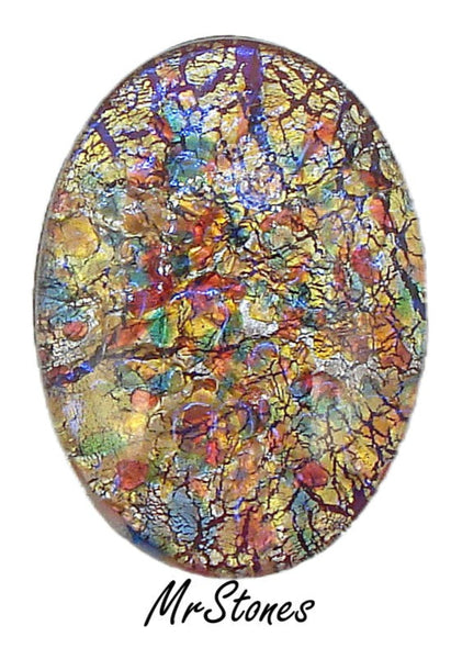 25x18mm (1685) Red Multi Opal Oval Glass Cabochon Czech
