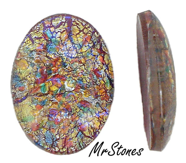 25x18mm (1685) Red Multi Opal Oval Glass Cabochon Czech