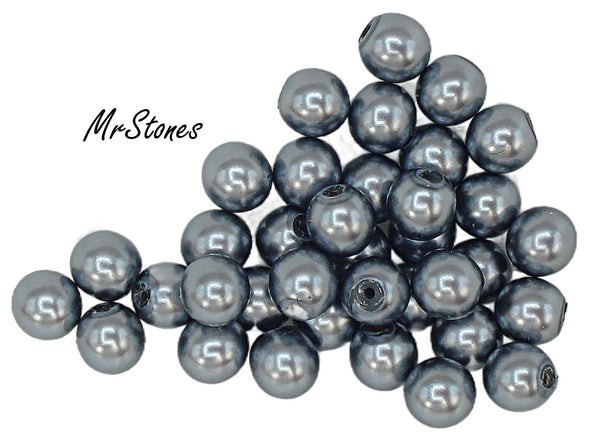 6mm Dark Gray One Hole Half Drilled Glass Imitation Round Pearl
