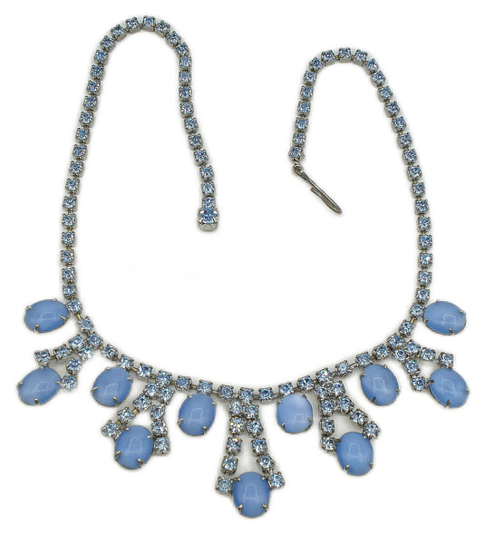 Necklace-Choker Light Sapphire Blue Moonstone Prong Set