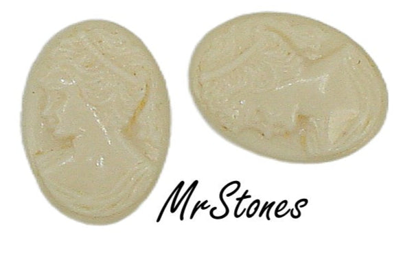 18x13mm Ivory Color Left Facing Lady Cameo Oval Cabochon Glass