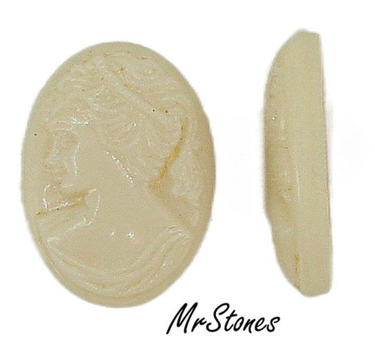 18x13mm Ivory Color Left Facing Lady Cameo Oval Cabochon Glass