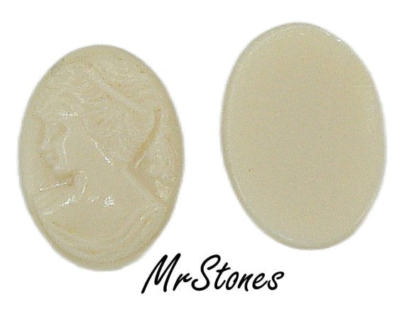 18x13mm Ivory Color Left Facing Lady Cameo Oval Cabochon Glass