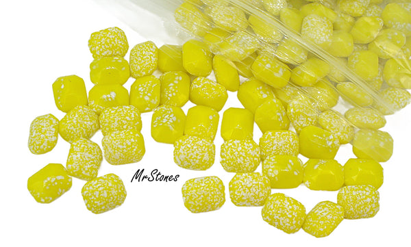 10x8mm (3436) Opaque Yellow White Textured Cushion Octagon Buff Top Doublet