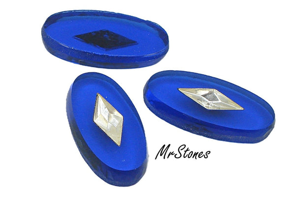 20x10mm (1685) Cobalt Blue Unfoiled Flat Top with 8x4mm Crystal Diamond Shape Ctr