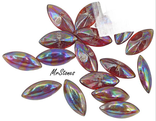 15x7mm (3146) Iridescent Ruby AB Marquise Navette Buff Top Doublet w/Bead Holes
