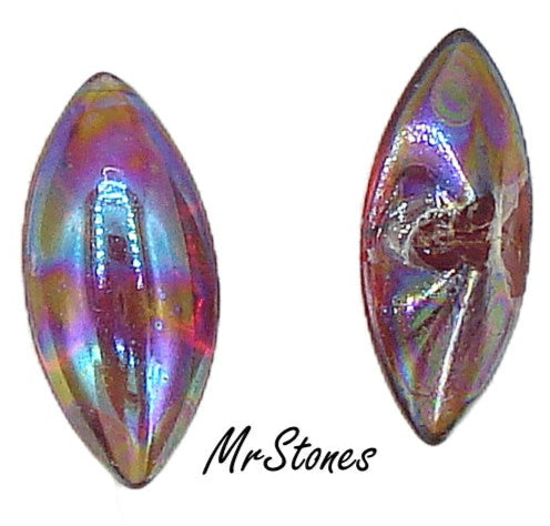 15x7mm (3146) Iridescent Ruby AB Marquise Navette Buff Top Doublet w/Bead Holes
