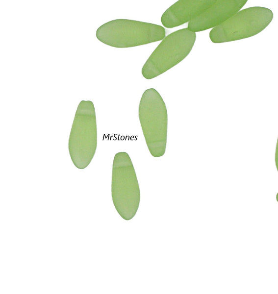 12x5mm (BEAD) Glass Peridot Frosted Blimp Shape Dangle Top Hole