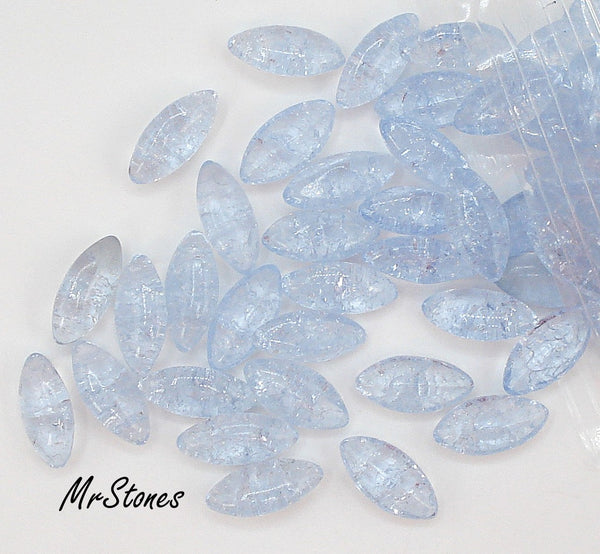 10x5mm (3146) Light Sapphire Blue Crackle Marquise Navette Buff Top Doublet