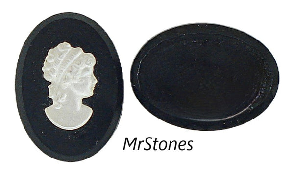 25x18mm Jet Black Oval Cameo Cabochon Right Facing Lady Crystal Frosted Matte