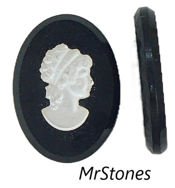 25x18mm Jet Black Oval Cameo Cabochon Right Facing Lady Crystal Frosted Matte