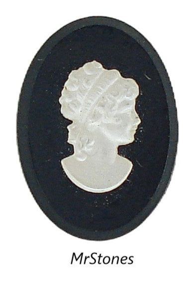 25x18mm Jet Black Oval Cameo Cabochon Right Facing Lady Crystal Frosted Matte