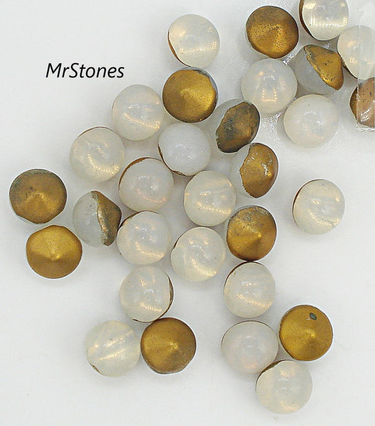7.1-7.3mm (3189) (34ss) White Opal Round Buff Top Doublet Gold Foiled