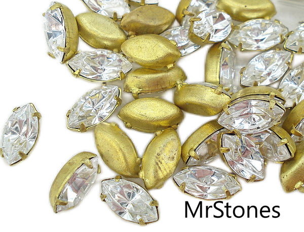 8x4mm (F4200/2) TTC Crystal Marquise Navette 4 Prong Brass Setting 4pc/$1.00