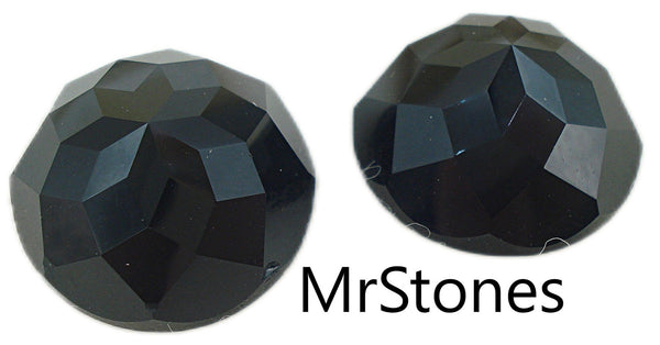 18mm (2040) Jet Black Rauten Rose Cut Extra Fully Faceted Round Flat Back Unfoiled