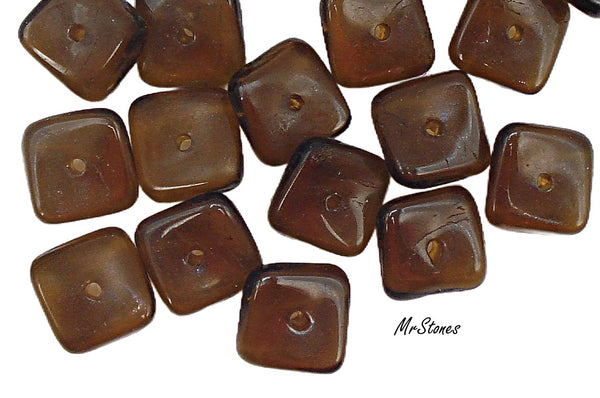 8.2 8.5mm Smoked Topaz Square Wavy Glass Bead
