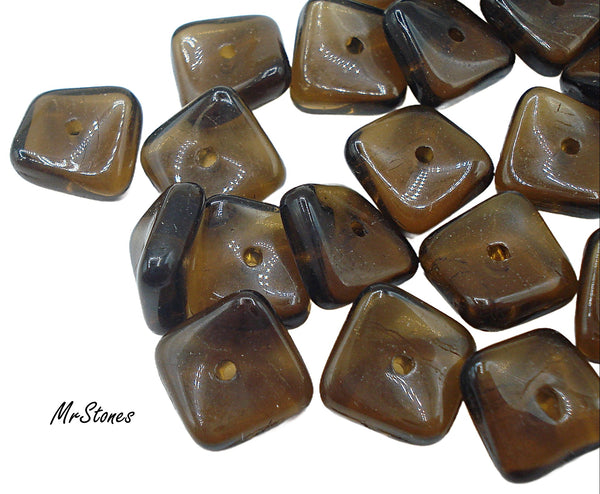 8.2 8.5mm Smoked Topaz Square Wavy Glass Bead