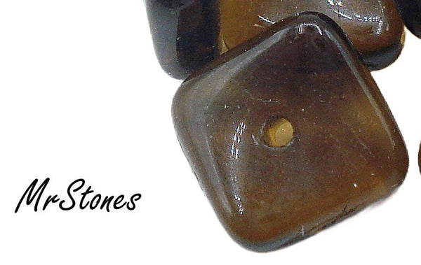8.2 8.5mm Smoked Topaz Square Wavy Glass Bead