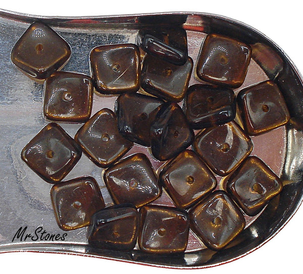 8.2 8.5mm Smoked Topaz Square Wavy Glass Bead