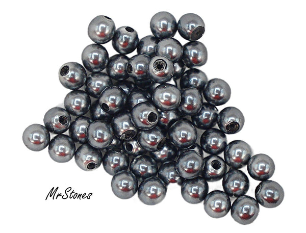 4mm Dark Gray One Hole Half Drilled Round Imitation Glass Pearl