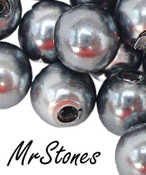 4mm Dark Gray One Hole Half Drilled Round Imitation Glass Pearl
