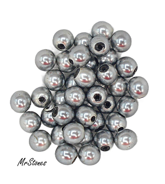 4mm Light Gray One Hole Half Drilled Round Imitation Glass Pearl