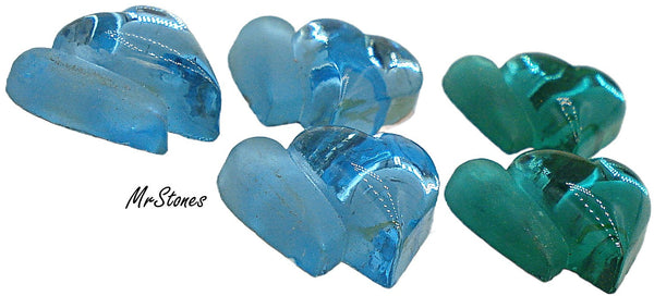 13mm Double Heart Flatback 5pc Lot 3 Aqua 2 Emerald